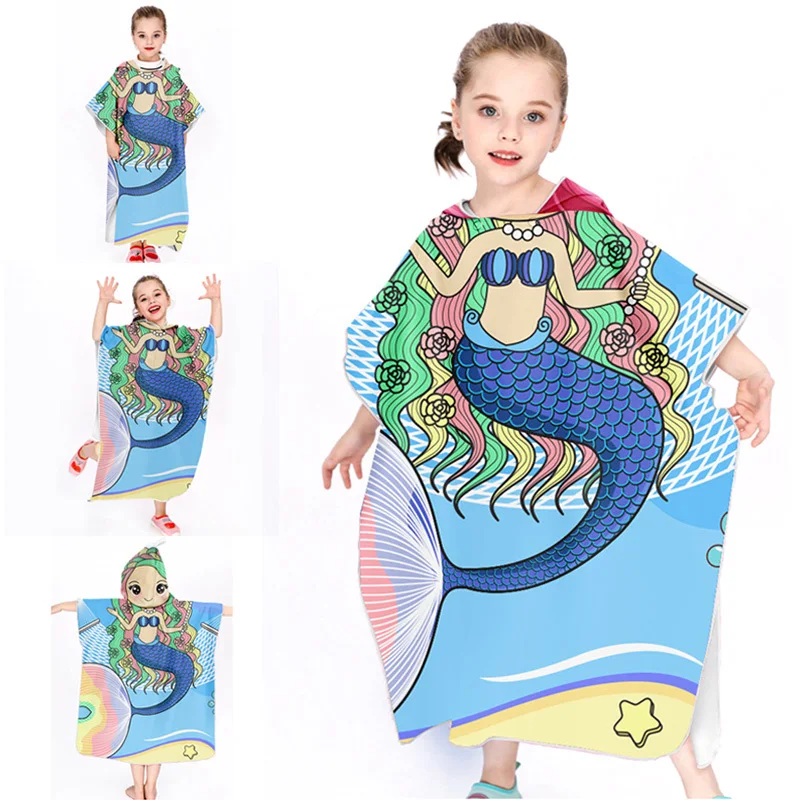 

2021 Kids Microfiber Hooded Towel Swimming Bath Towel Towel Cloak Bathrobe Children's Summer Gifts 120x60cm Mermaid Beach Towel