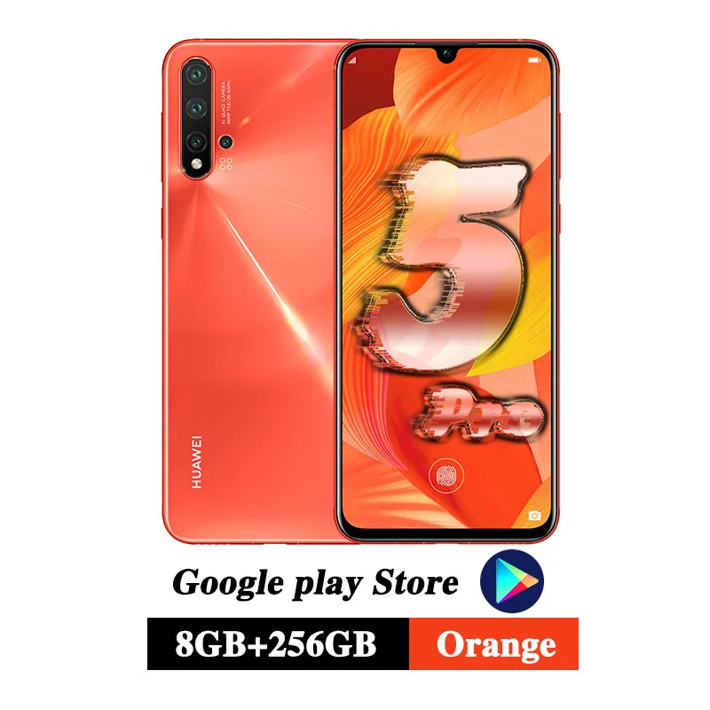 Мобильный телефон HuaWei Nova 5 Pro, 8 ГБ, 128 ГБ, четыре ядра, 6,39 дюймов, OLED экран, сканер отпечатков пальцев, Android 9,0, 40 Вт, SuperCharge, NFC - Цвет: 8G 256G Orange