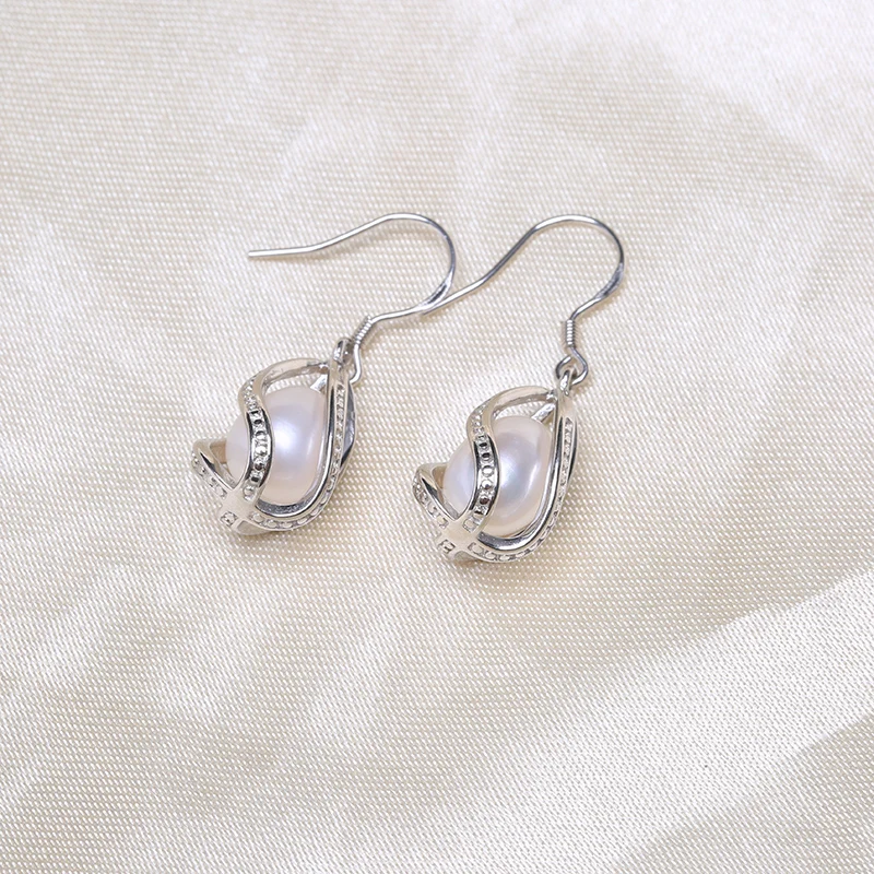 Женские длинные серьги подвески в виде клетки с натуральным