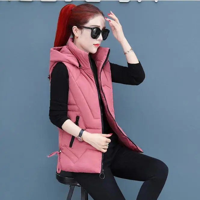 Новейшая модель Л/3Xl Женская куртка с капюшоном без рукавов осень зима хлопковая