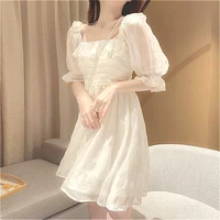 french summer dress women white puff sleeve korean style fairy dress lace chiffon japan style kawaii elegant vintage dress 2021