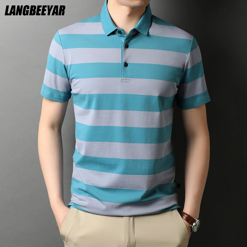 

Top Grade New Summer Brand Designer Men's Polo Shirt Short Sleeve Cotton Spandex Casual Striped Tops Fashions Men Clothes 2021