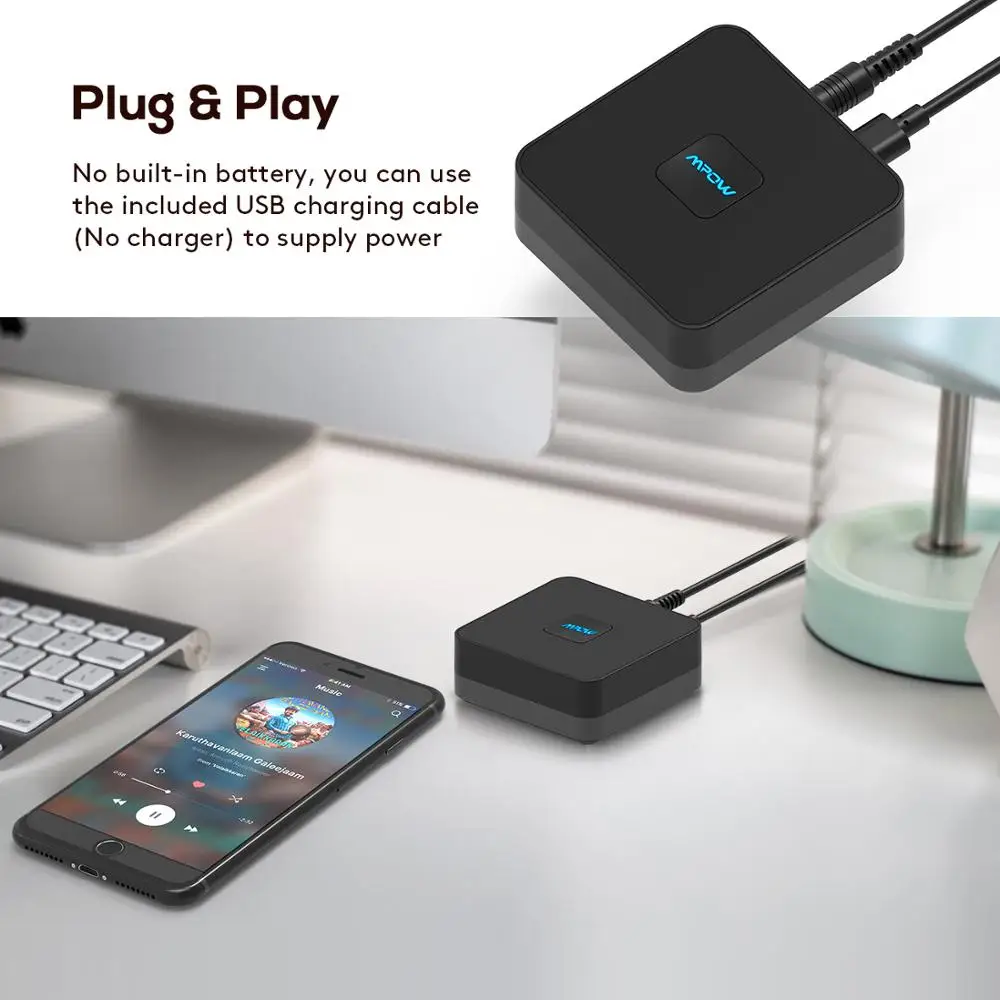 Mpow BH100 Bluetooth приемник беспроводной аудио адаптер со встроенным шумоизолятором 3,5 мм аудио разъем для ТВ домашняя автомобильная аудиосистема