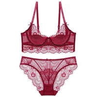 new sexy eyelash lace thin cotton cup comfortable underwear breathable underwire bra set