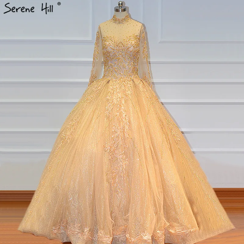 Дубай роскошные золотые свадебные платья с длинными рукавами 2021 винтажные