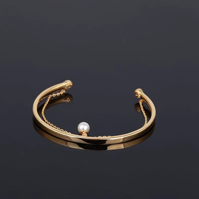 

Stylish glossy chain inlaid pearl double-piece open bracelet