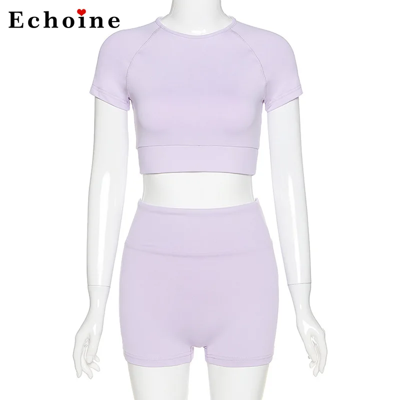 Летний женский комплект из 2 предметов однотонный спортивный костюм для фитнеса