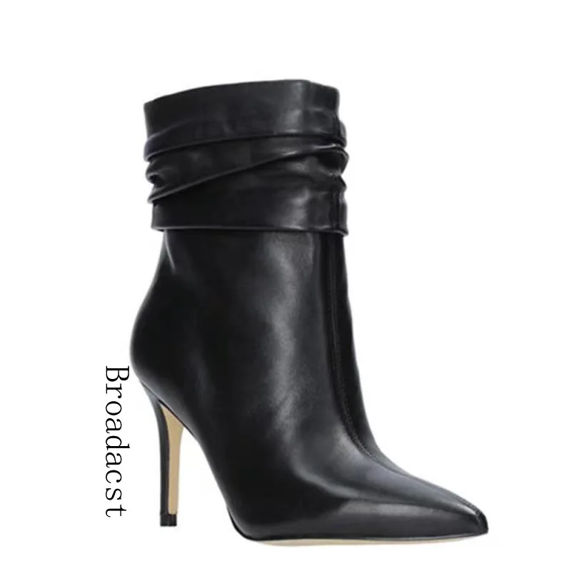 Broadcast Autumn and Winter Womens Shoes 2021 New Fashion All-match
Pleated Stiletto Elegant Womens Boots