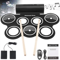 7 pads electronic drum double speakers stereo roll up silicone drum kit with drumsticks sustain pedal