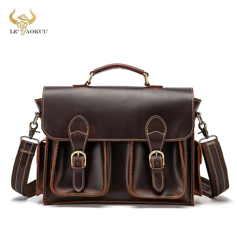 Men Thick Crazy Horse Leather Antique Vintage Design Business Briefcase Laptop Bag Attache Messenger Bag Tote Portfolio 2201