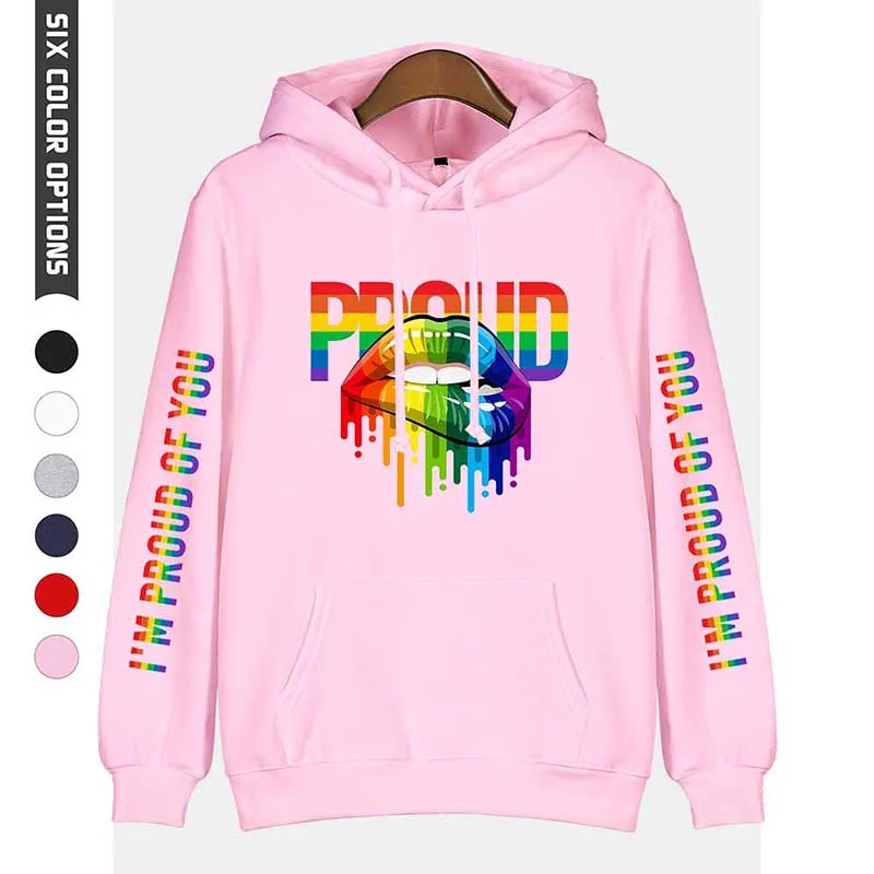 

LGBT Hoodies Rainbow Lesbians Gays Women/Men Hooded LGBT Sweatshirts Pullover Casual Print I Am Proud For You Hoody Men Women