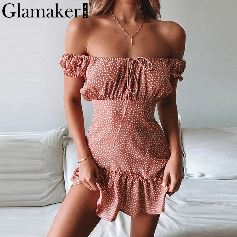 Glamaker винтажное платье в горошек с открытыми плечами летнее сексуальное короткое