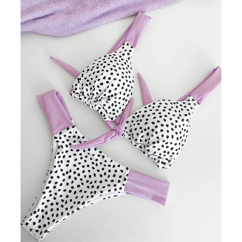 

Patchwork Bikini Brazilian Biquinis Feminino 2021 Swimsuit Dot Print Bikini Set Bathing Suit Women Swimwear Bandage Bikinis Sexy