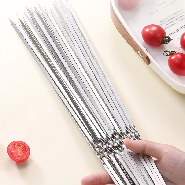 

Flat Stainless Steel Bbq Skewers Chicken Non Stick Bacon BBQ Tools Cooking Equpment Accesorios Barbacoa Outdoor Kitchen