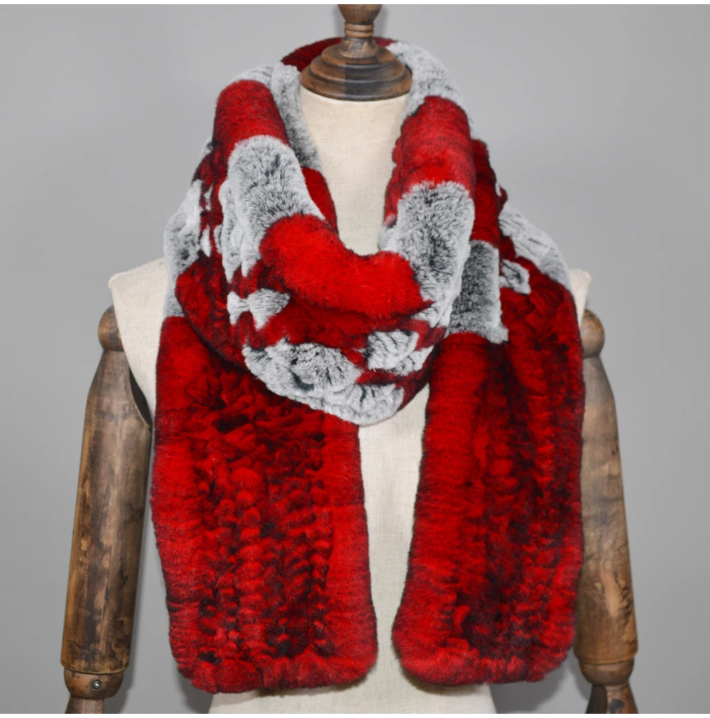 Winter Long Style Women Real Rex Rabbit Fur Scarf Rex Rabbit Fur Warm Soft Ring Scarfs High Quality Knit Rabbit Fur Scarves