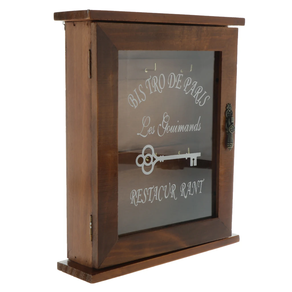 Pastoral Style Key Cabinet Wooden Holder Box Wall Mounted Decorative Rack with 6 Hooks for Home Office 21x6x25cm. | Дом и сад