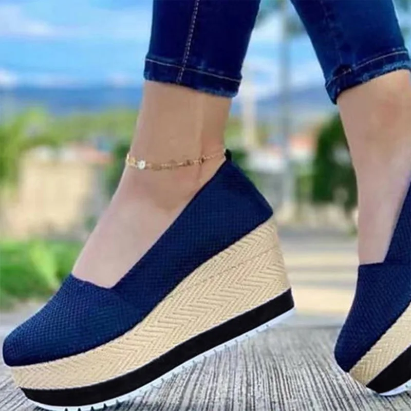 

Spring Summer Wedge Woman Shoes Flats Platform Sneakers Ladies Comfort Loafers Slip On Casual Shoes Flock Thick Bottom Shoes