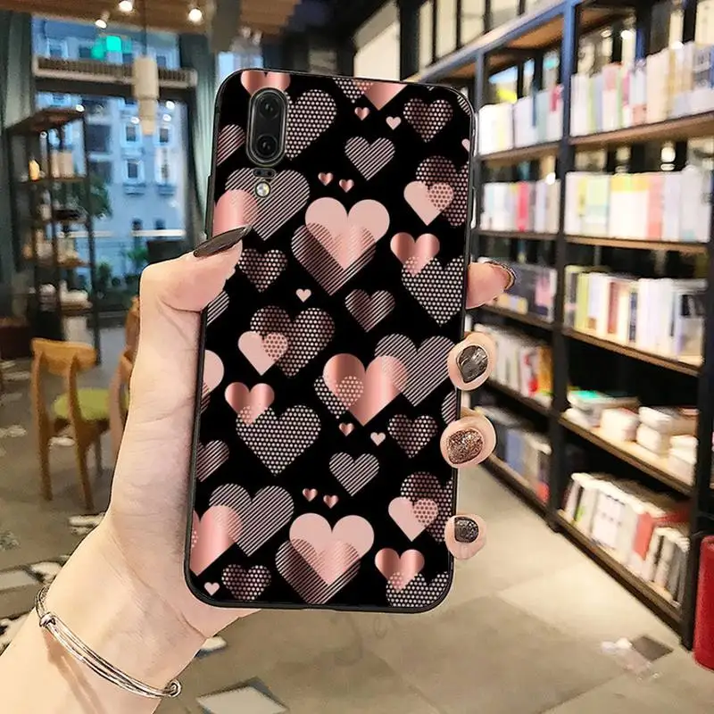 

Gold Rose Love heart glitter pattern high quality coque Phone Case For Huawei honor Mate P 10 20 30 40 Pro 10i 9 10 20 8 x Lite
