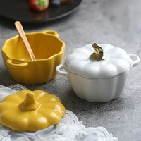 12pcs with lid ceramic pumpkin bowl handle salad fruit soup lid bowl home kitchen microwave oven exquisite decorative tableware