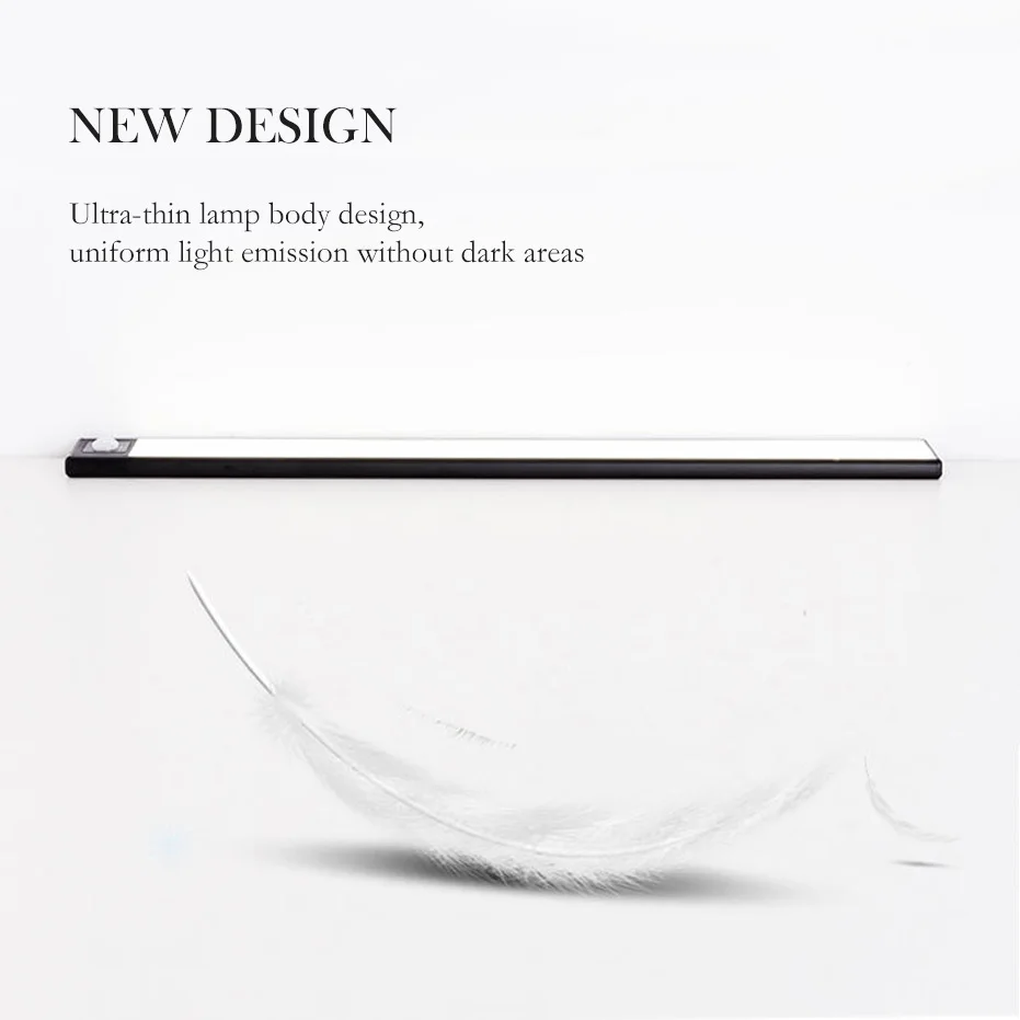 ultra thin 40cm usb led cabinet lighting 3 modes pir motion sensor rechargeable black aluminum kitchen cabinets lights lighting free global shipping