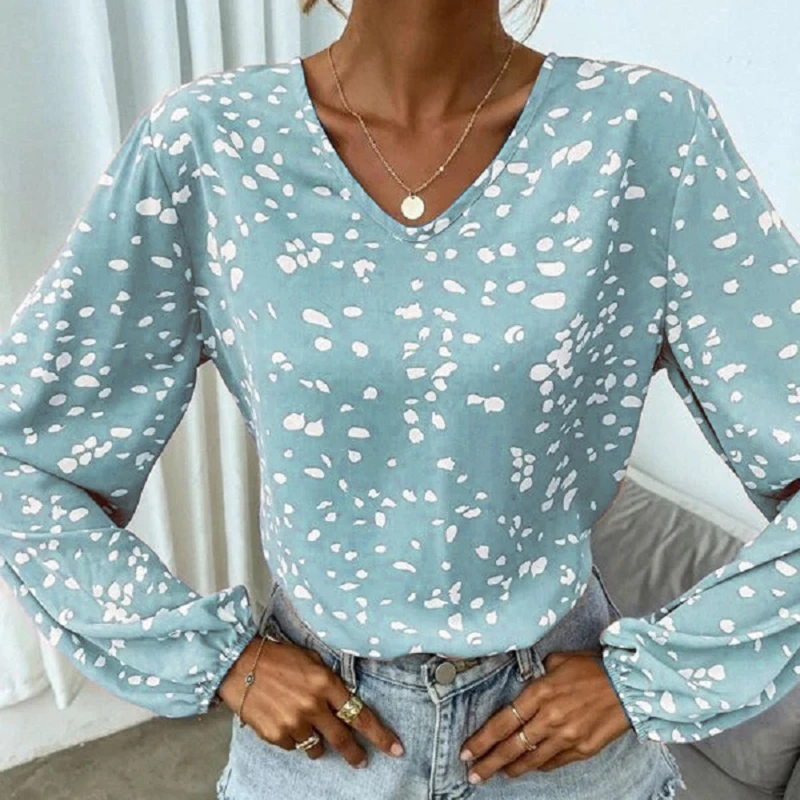 

Korean Round Collar Collar Loose Shirts Chic Ploka Dot Print Women Tops Fashion Long Sleeve Blouse Women Clothes Autumn New