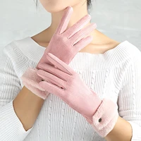 womens winter touchscreen gloves solid color fleece thickened gloves with touch screen for index finger