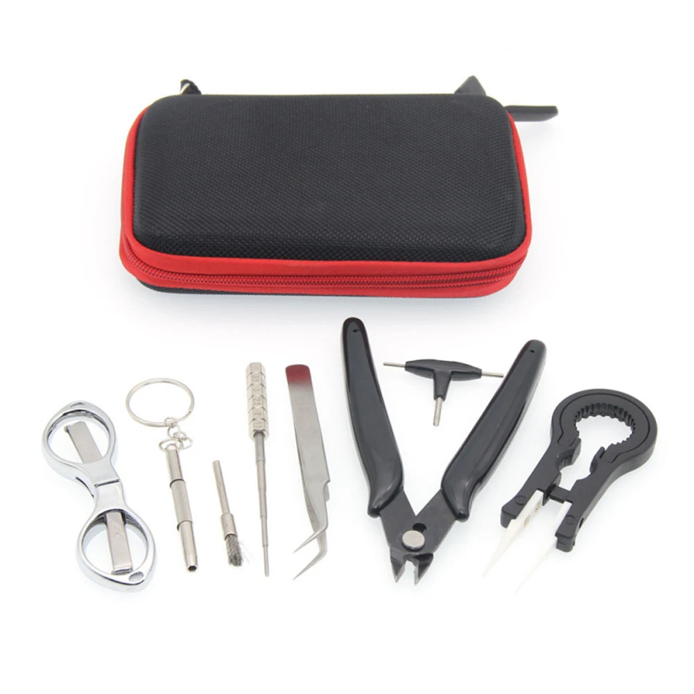 9 in 1 Mini Tool Kit Bag Ceramics Tweezers Pliers Wire Band Coil Jig Cotton For RDA RTA RBA X9 Accessories Coiling | Инструменты
