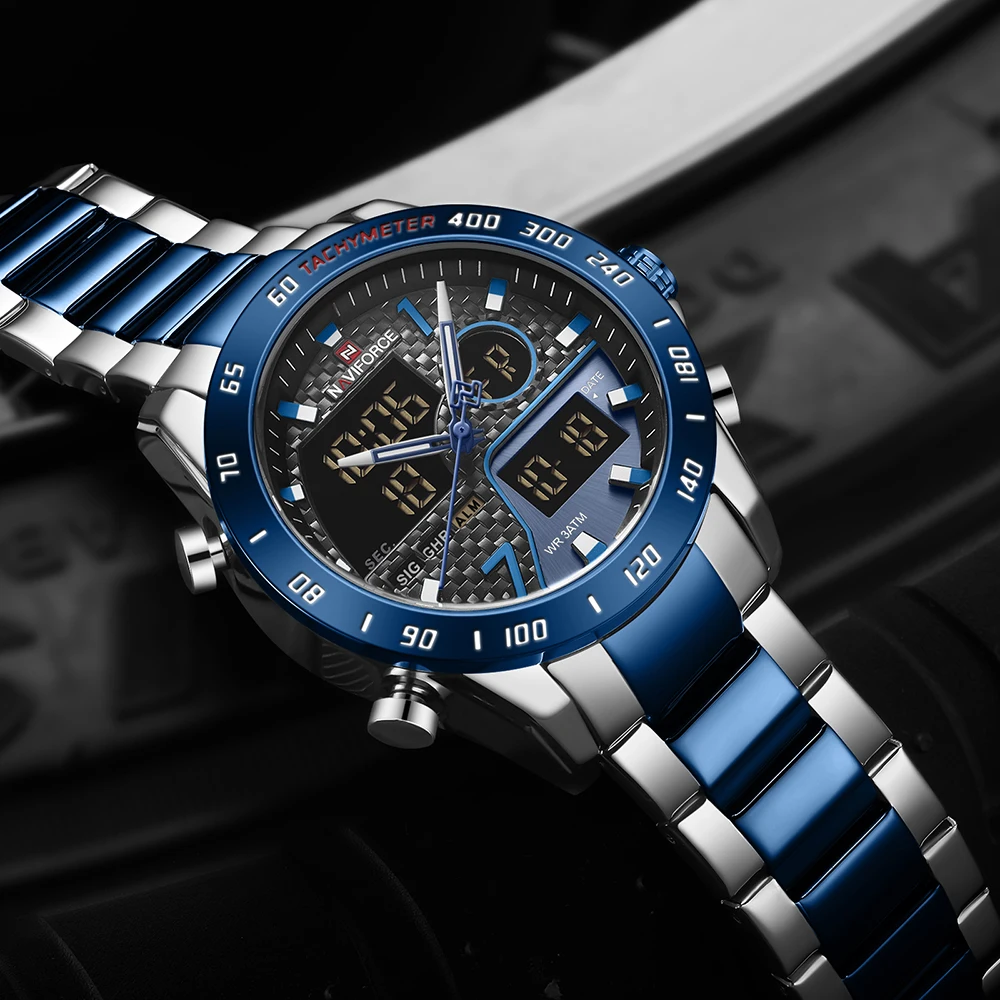 Мужские кварцевые часы NAVIFORCE 9171 СВЕТОДИОДНЫЕ Цифровые мужские дизайнерские