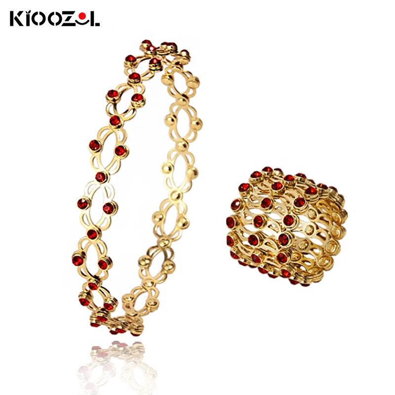 

KIOOZOL New Stainless Steel Magic Stretchable Twisted Bracelet Gold Color Set with Rubies Male of Women Jewelry 034 KO8