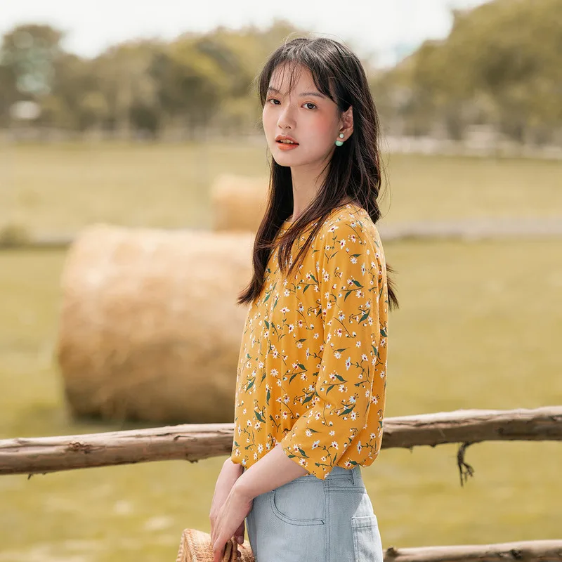 Осенняя винтажная женская рубашка INMAN хлопковые топы с круглым вырезом и рукавом