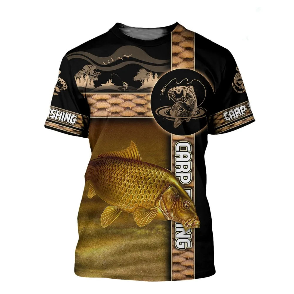 

Summer The Latest 2021 Fish Outdoor T-Shirt Men 3D Cool Print Fishing Men Short Tops Collar Casual Men Fishing T-Shirt Poissons