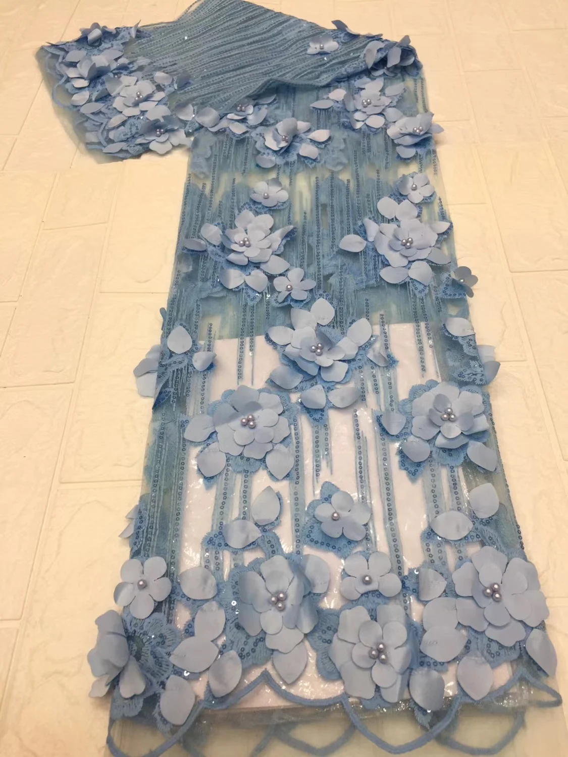 

3D Tulle Lace Fabric African Lace Fabric 2020 High Quality Lace with Beaded, Nigerian Lace Fabrics for Wedding
