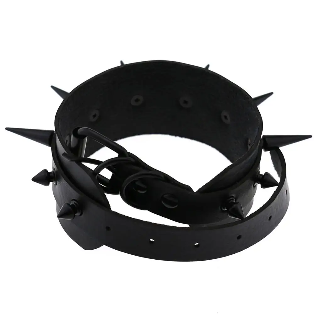 Женские Мужские сексуальные готические черные длинные заклепки-шипы кожаное