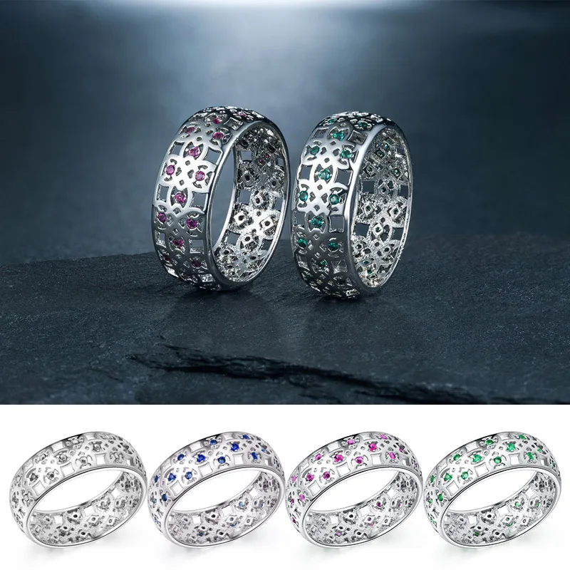 Fashion Women's 925 Silver Hollow Cubic Zirconia Ring Festive Birthday Gift Present Jewelry | Rings