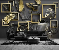 xue su customized large wallpaper mural modern minimalist golden leaves tropical plants living room bedroom background wall