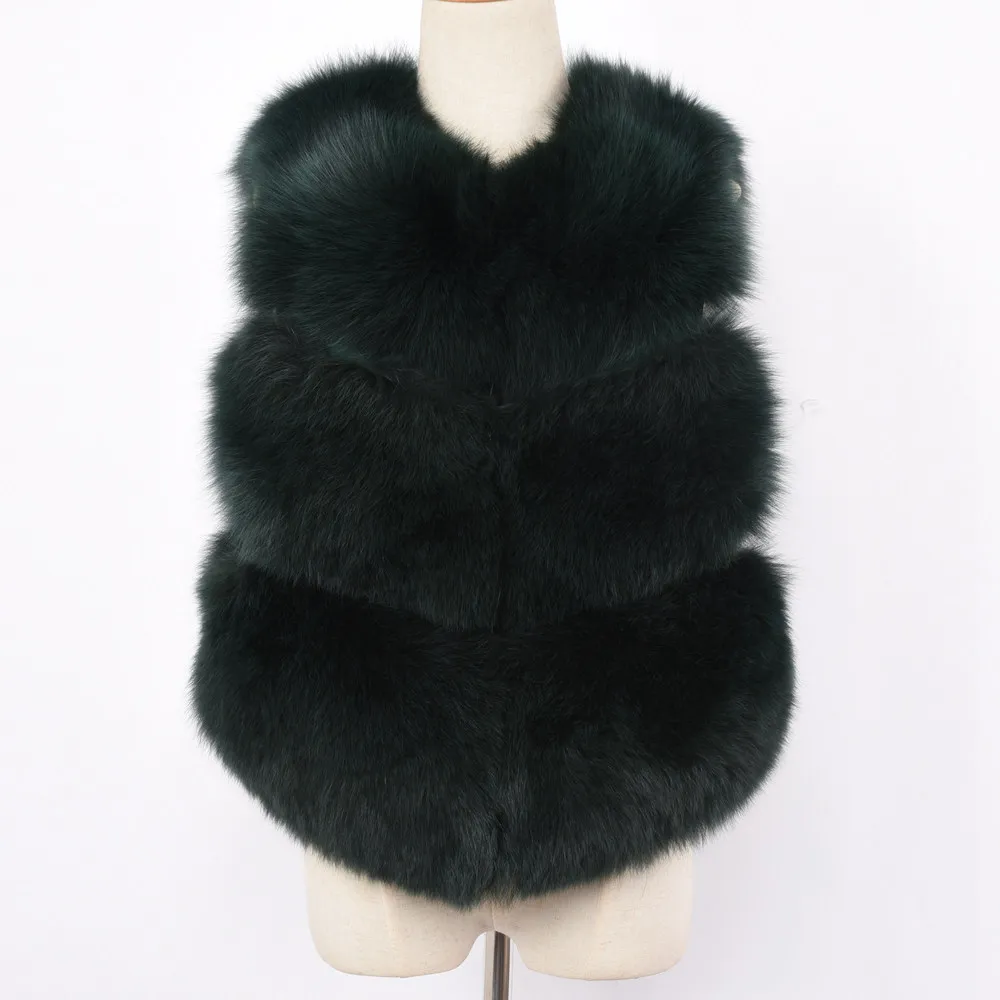 Dark Green JKKFURS Новое поступление женские жилеты из натурального Лисьего меха высокого качества женские модные стильные жилеты из натурального меха 3 ряда куртки S7162 - Цвет: Dark Green