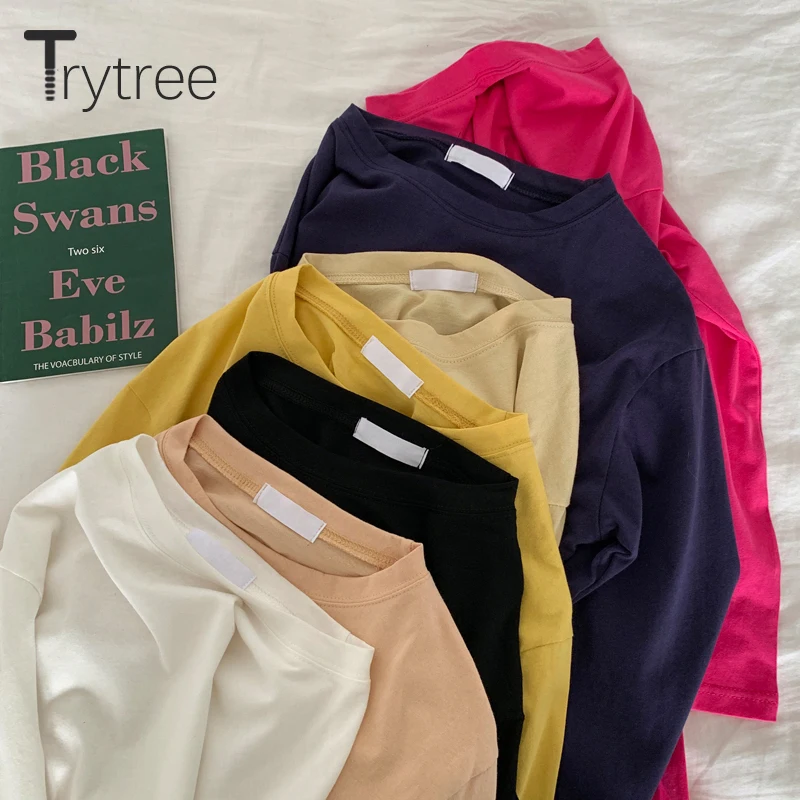 Trytree 2020 Весна Женская Повседневная О образным вырезом T Skirt хлопок с длинным