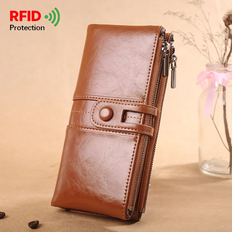 Кошельки RFID из высококачественной масляной вощеной кожи Длинный кошелек для