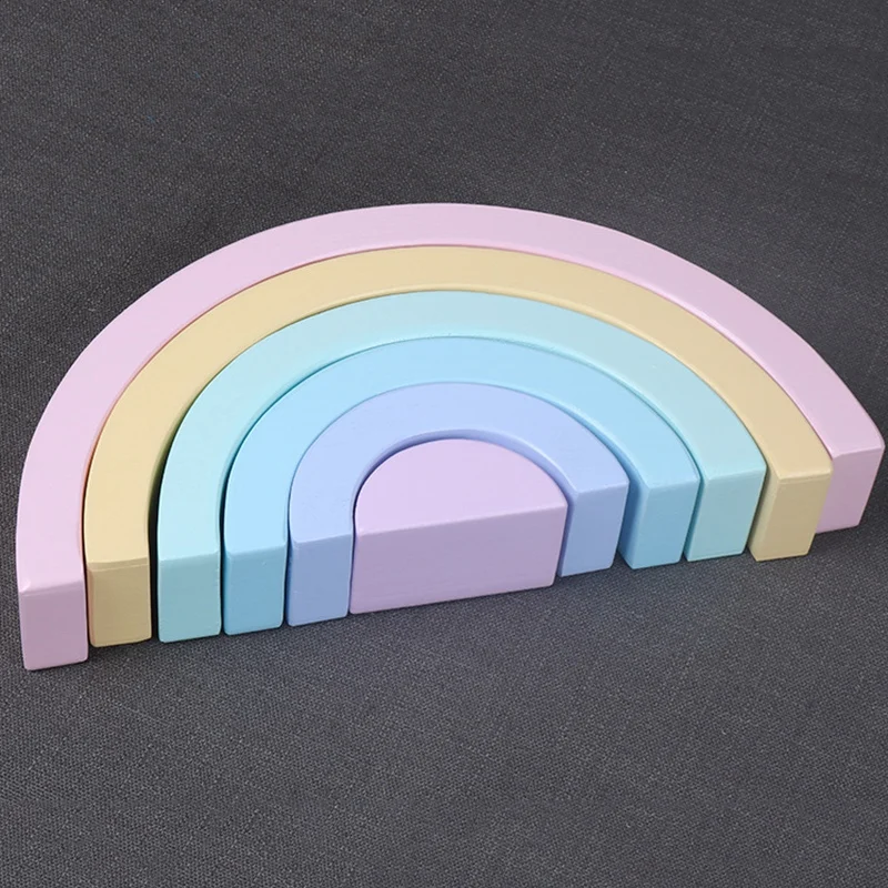 

Colorful Wood Rainbow Building Blocks Toys Creative Assembling Blocks Circle Set Educational Toys Children Arch Bridge Semi-Circ