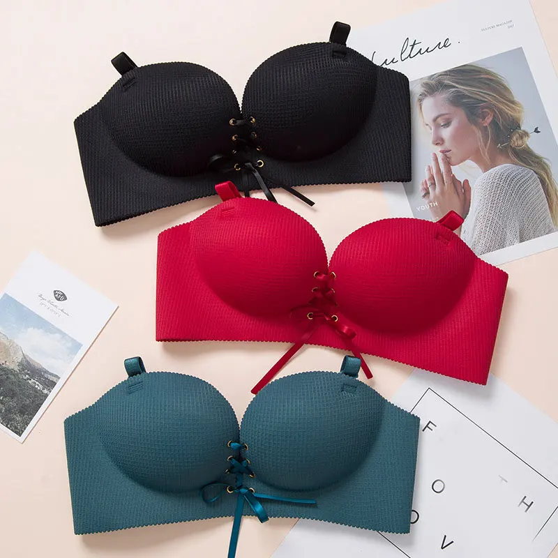 

Клетчатый Бюстгальтер на шнуровке, бесшовный массажный дышащий бюстгальтер пуш-ап без косточек, женский бюстгальтер, нижнее белье FS99