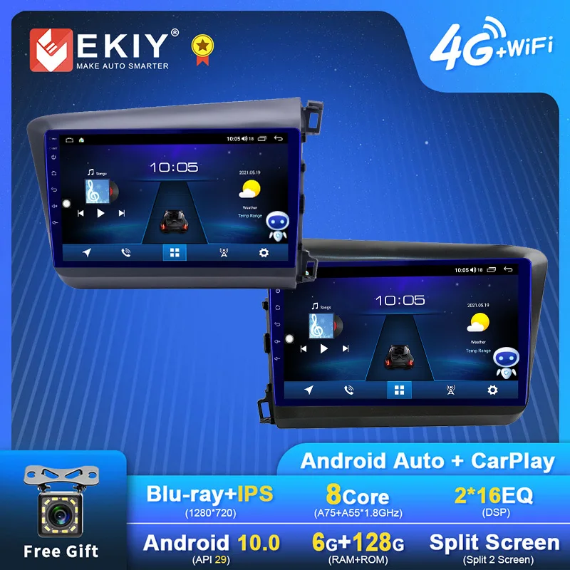 EKIY Android Car Radio For Honda Civic 9 FB FK FD 2011-2015 Navi GPS 1280*720 IPS DSP Carplay Multimedia Player Auto Stereo DVD