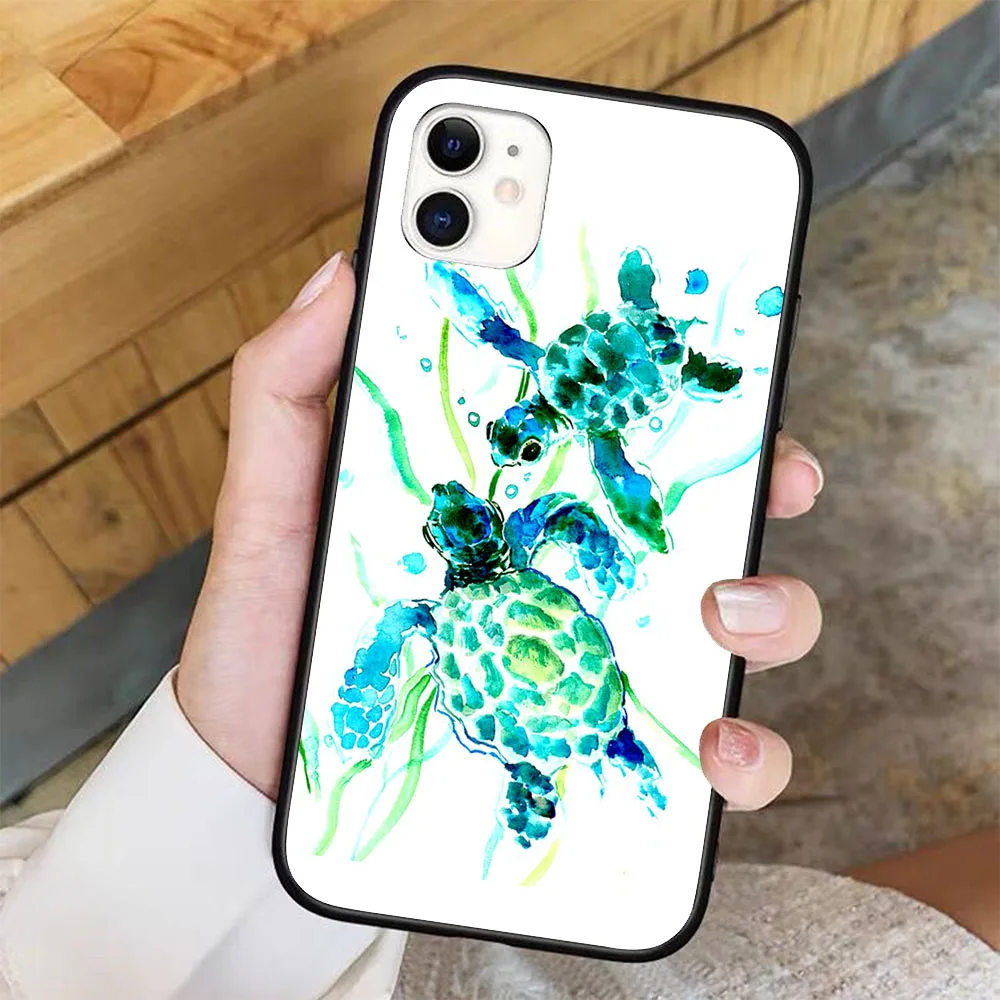 

Turquoise Indigo Sea Turtles Phone Case For iPhone 11 Pro X XR XS Max 6 7 8 plus Samsung S8 S9 S10 S20 A10 A50