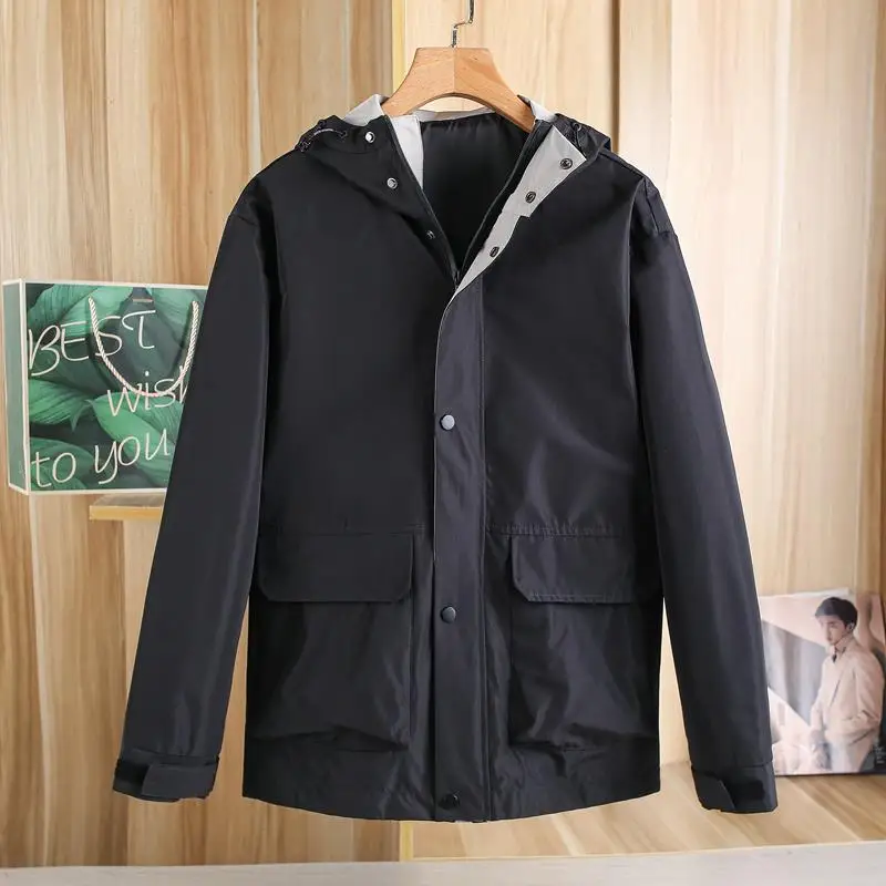 

High end series waterproof technology tooling hooded jacket men's solid color outerwear