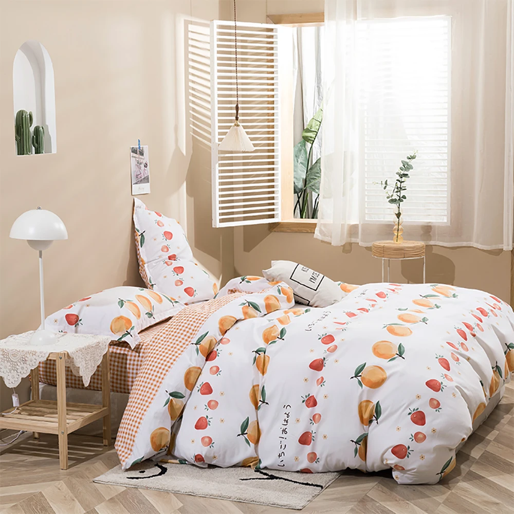 

Bedding Set 100% Cotton Duvet AB Double Sided Design Orange1Quilt Cover Sets 1Flat Sheet 2 Pillowcase set 200x230 cm