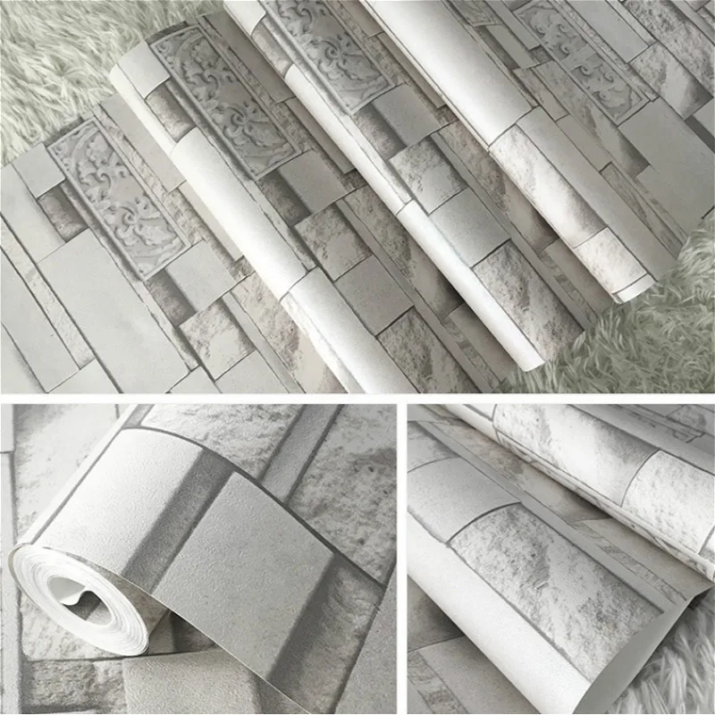 

Modern Vinyl Textured Wallpaper for Wall 3 D Grey Beige Brick Wall Papers Home Decor Living Room