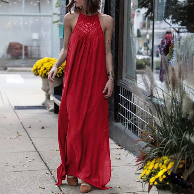 Женское пляжное платье в пол Длинное свободное большого размера с подвесной