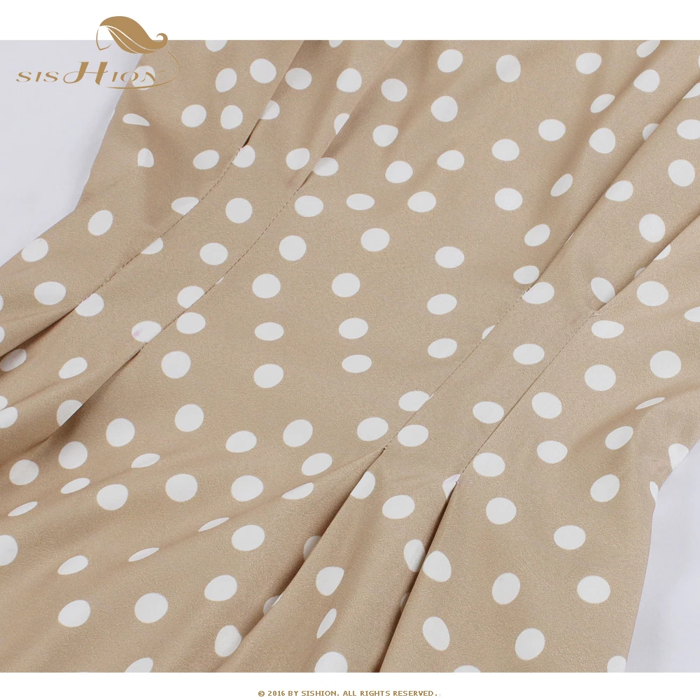 

SISHION Sleeveless Polka Dot Elegant Khaki Dress VD1561 A Line Women Ladies Party Midi Dress vestidos 2021