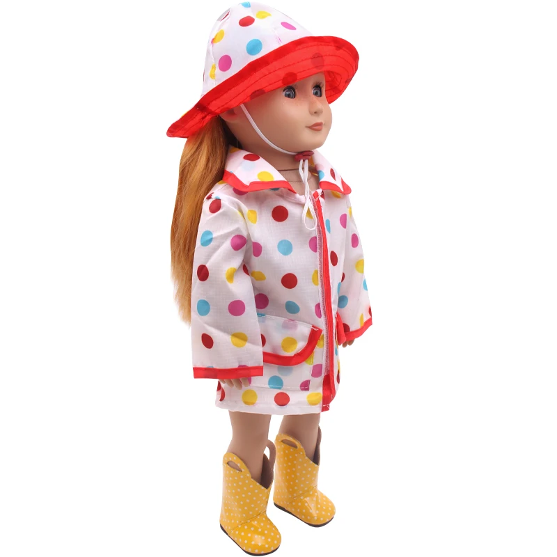 18 дюймов американская кукла Одежда для девочек Платья в белый горошек плащ +