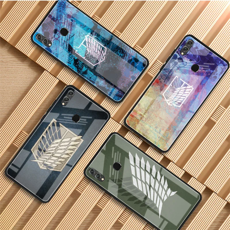 Чехол из закаленного стекла с аниме атака на Титанов для телефона Huawei P40 P30 P20 Mate 40