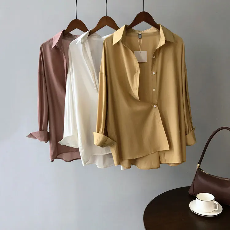 

Блузка женская оверсайз с длинным рукавом, 2020 хлопок, однотонная